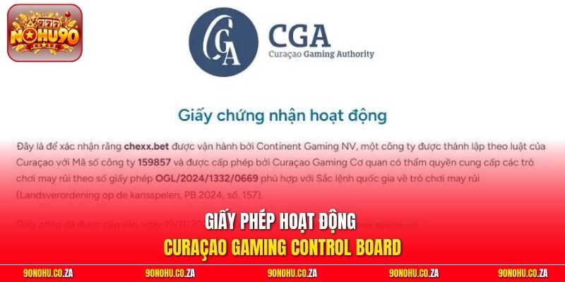 Giấy Phép Hoạt Động Curaçao Gaming Control Board
